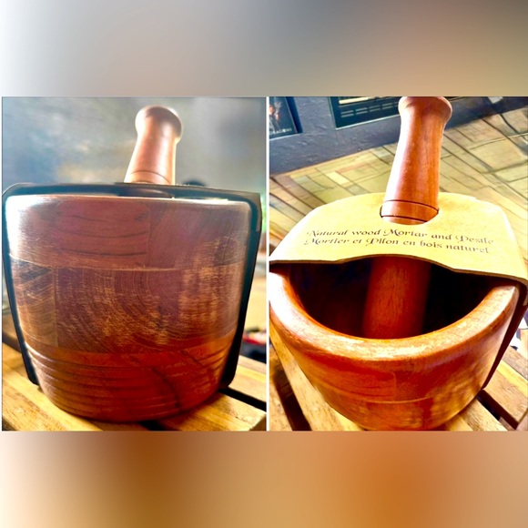 Natural Wood Mortar And Vestle 5”~NEW - Picture 1 of 8